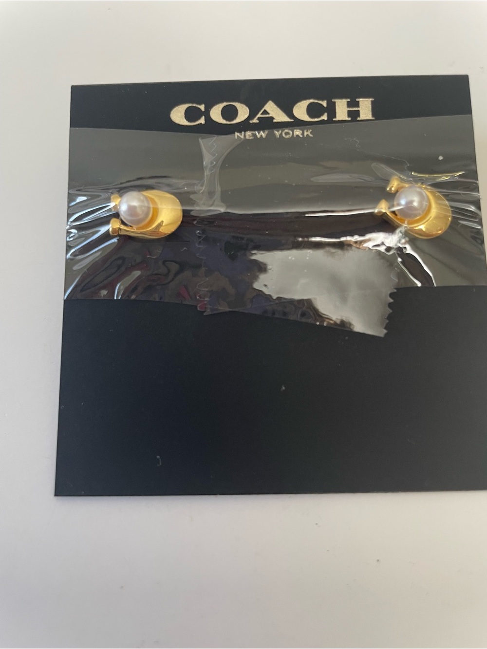 Coach Gold-Tone Faux Pearl Button Stud Earrings - Picture 2 of 6